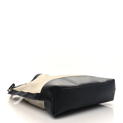 Saint Laurent Canvas Calfskin Tag Hobo White Black 4 of 6