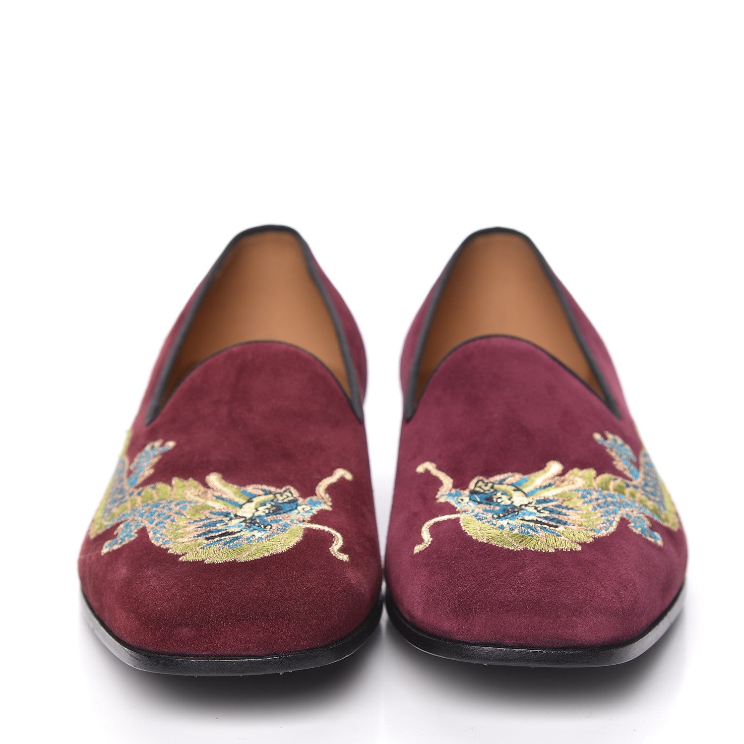 Gucci Suede Dragon Embroidered Mens Loafers 7.5 New Vineya 2 of 13