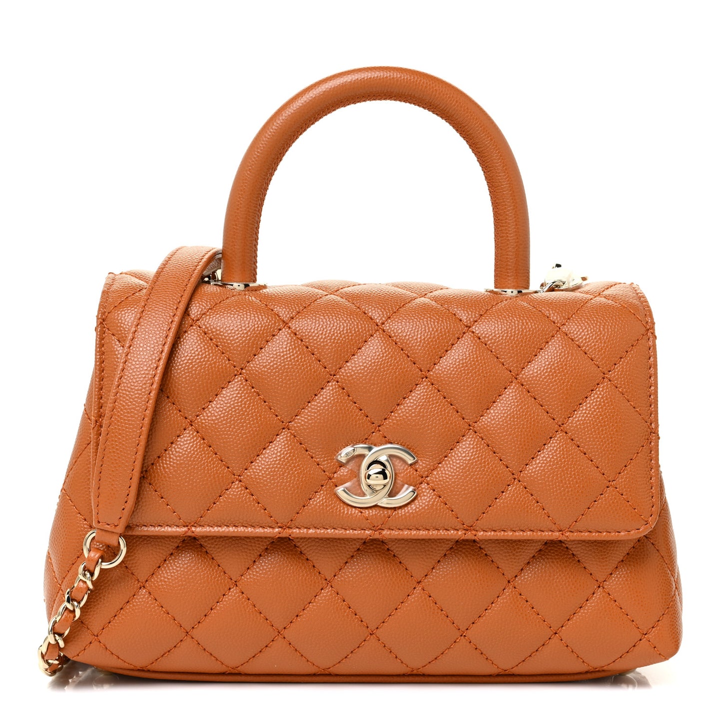 Caviar Quilted Mini Coco Handle Flap Light Brown