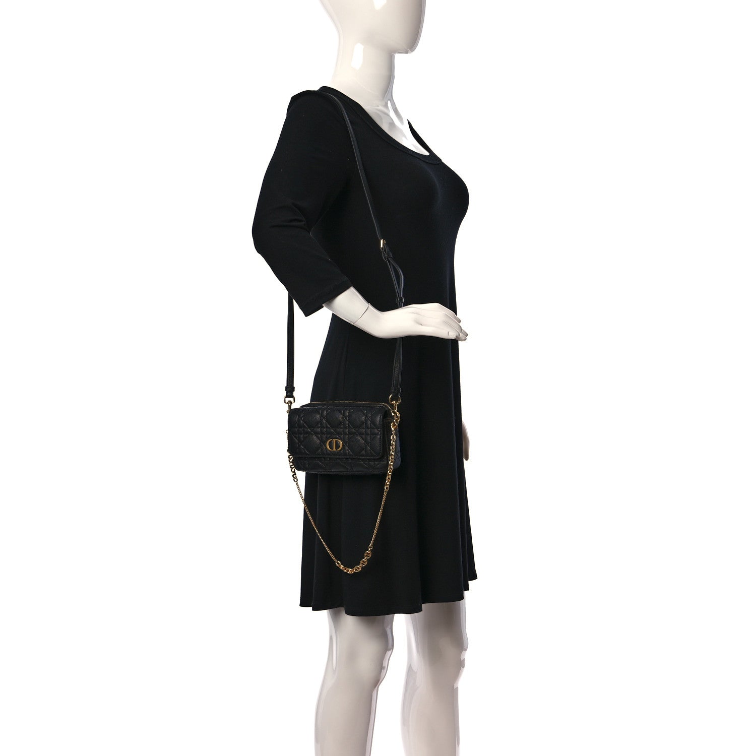 Christian Dior Supple Calfskin Cannage Caro Pouch with Chain Black 2 of 6