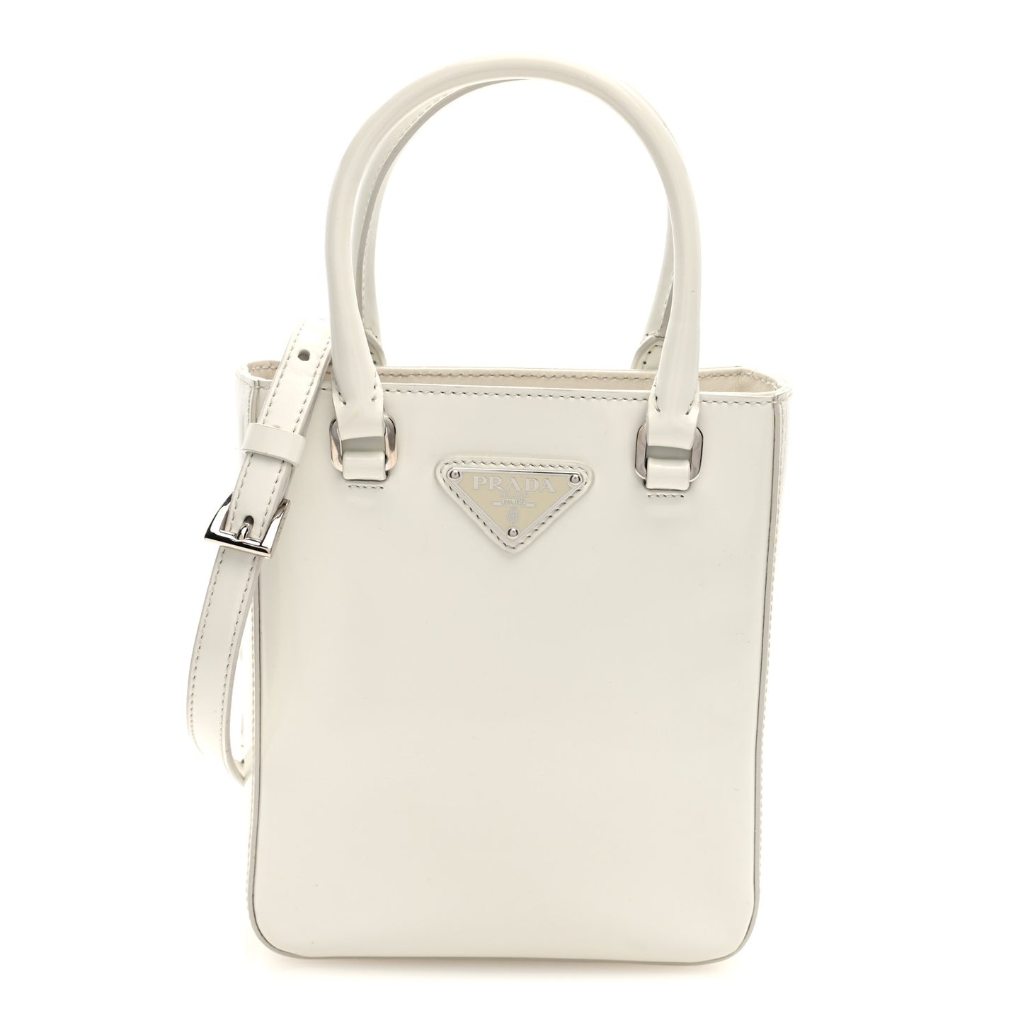 Spazzolato Triangle Small Double Handle Crossbody Tote White