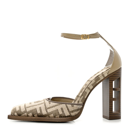 Fendi Chenille Jacquard FF Cut Baguette Ankle Strap 105mm Pumps 37.5 Tortora Nuvola 1 of 7