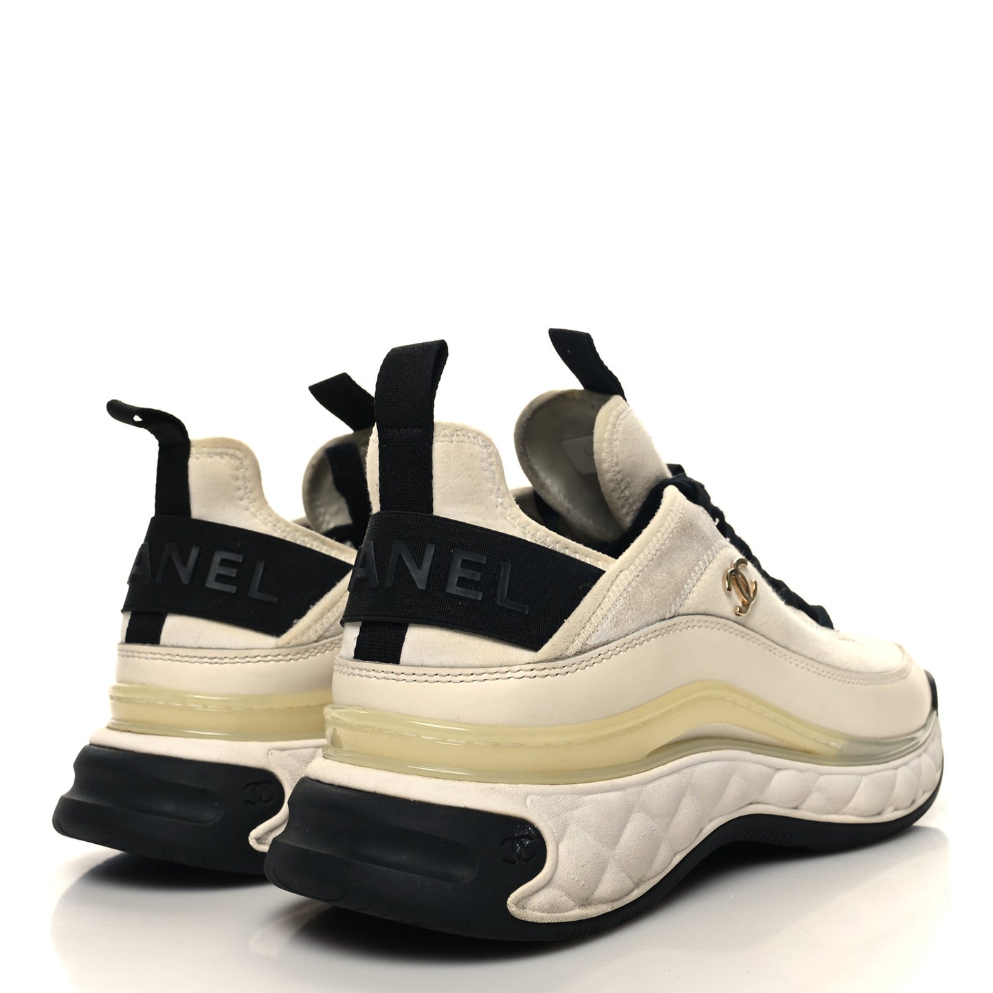 Velvet Calfskin Mixed Fibers CC Sneakers 40 Ivory Black