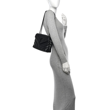 Saint Laurent Calfskin Y Quilted Monogram Monochrome Small Loulou Chain Satchel Black 2 of 11