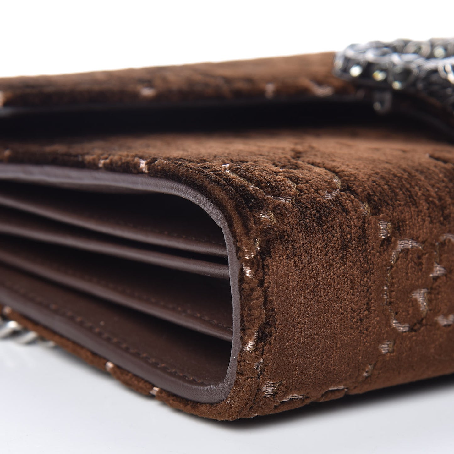 Velvet GG Monogram Mini Dionysus Chain Wallet Brown
