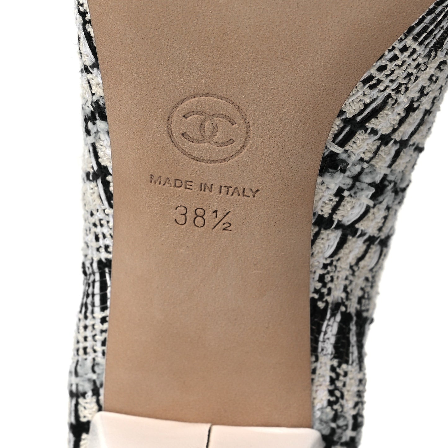 Tweed Lambskin Cap Toe CC Short Boots 38.5 White Black