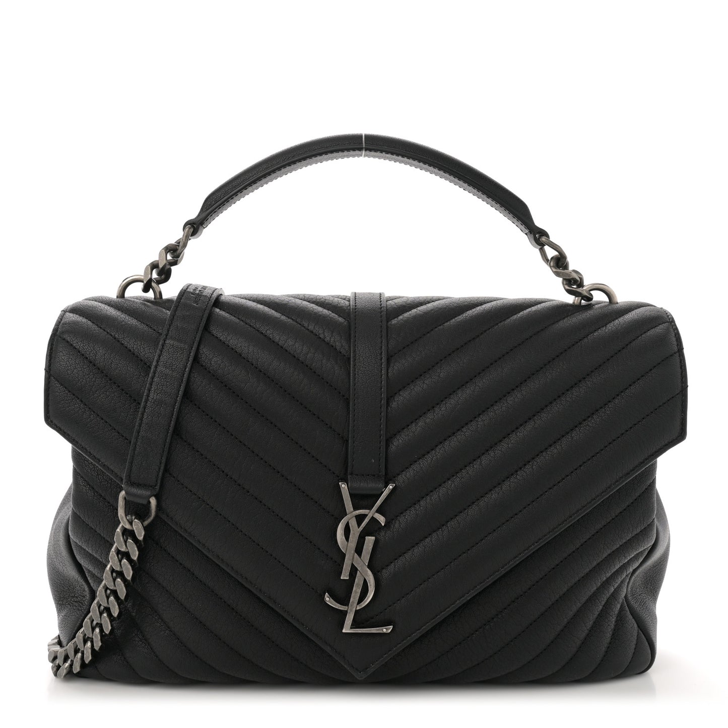 Sheepskin Matelasse Chevron Monogram Large College Satchel Black
