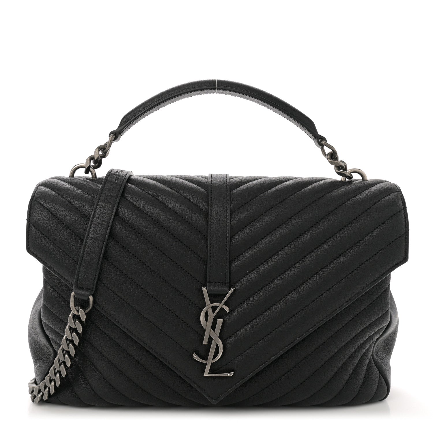 Saint Laurent Sheepskin Matelasse Chevron Monogram Large College Satchel Black 1 of 13