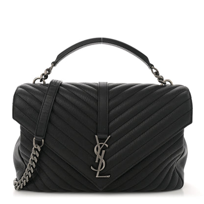 Saint Laurent Sheepskin Matelasse Chevron Monogram Large College Satchel Black 1 of 13