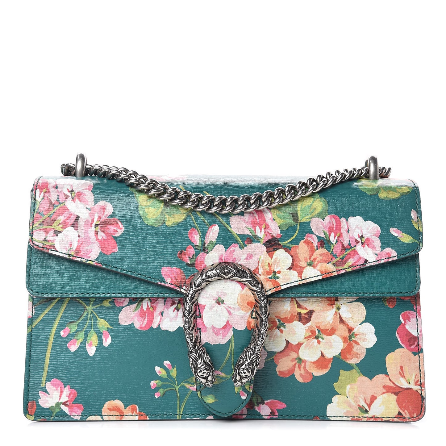 Calfskin Blooms Print Small Dionysus Shoulder Bag Bright Emerald Multicolor