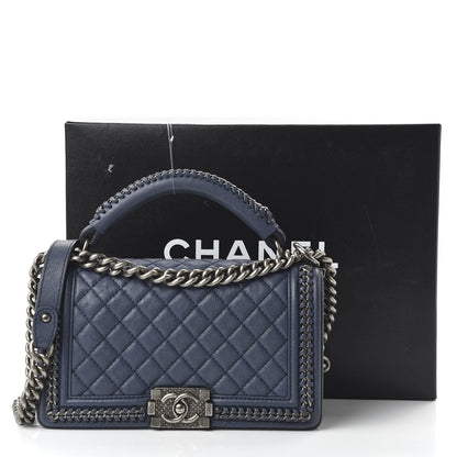 Chanel Calfskin Quilted Medium Top Handle Boy Flap Blue 11 of 11