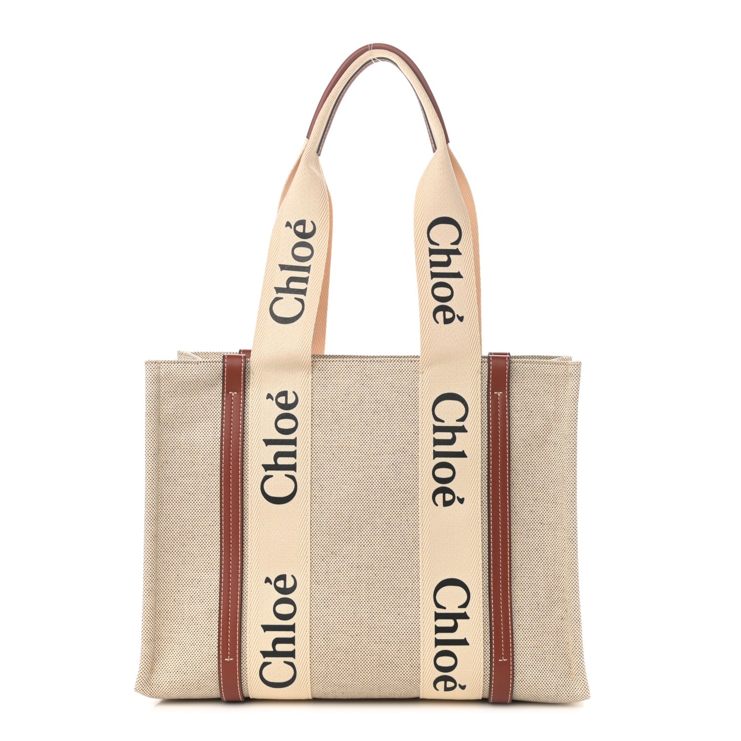 Cotton Calfskin Medium Woody Ribbon Tote White Brown
