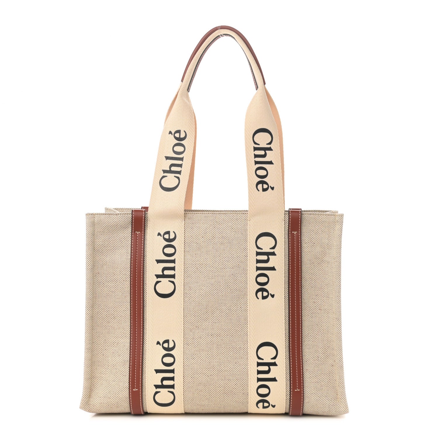Chloe Cotton Calfskin Medium Woody Ribbon Tote White Brown 1 of 11