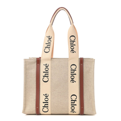 Chloe Cotton Calfskin Medium Woody Ribbon Tote White Brown 1 of 11