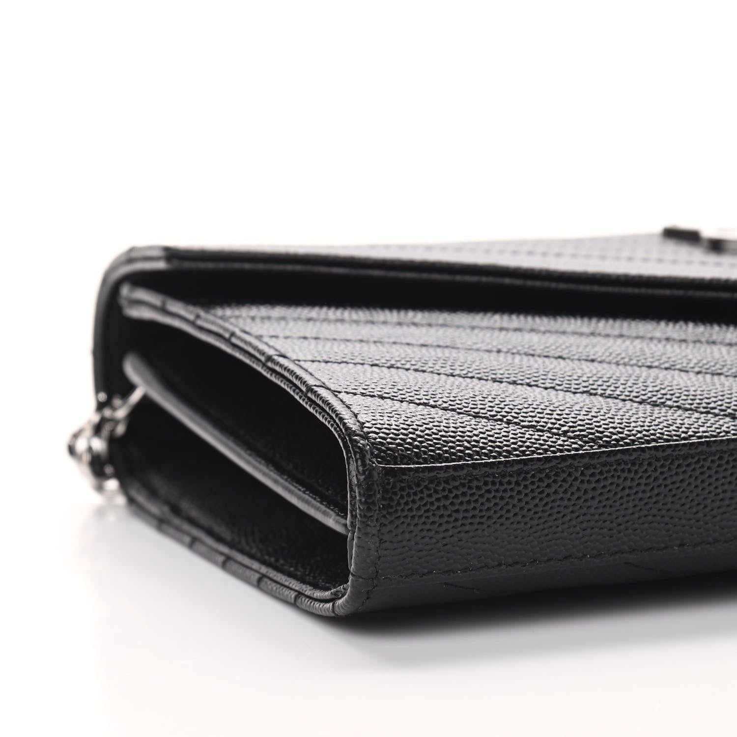 Saint Laurent Grain De Poudre Matelasse Chevron Monogram Chain Wallet Black 8 of 9