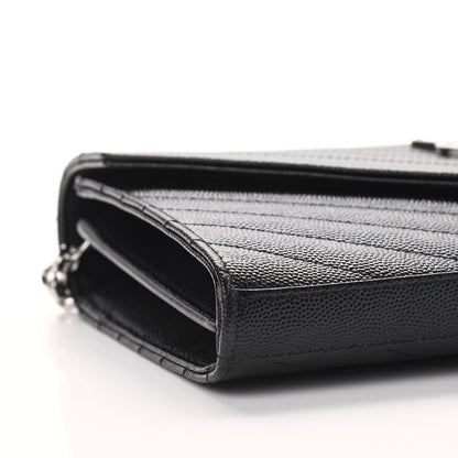 Saint Laurent Grain De Poudre Matelasse Chevron Monogram Chain Wallet Black 8 of 9