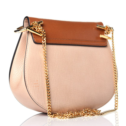 Chloe Grained Calfskin Lambskin Mini Bi-Color Drew Shoulder Bag Powder Beige Caramel 3 of 8