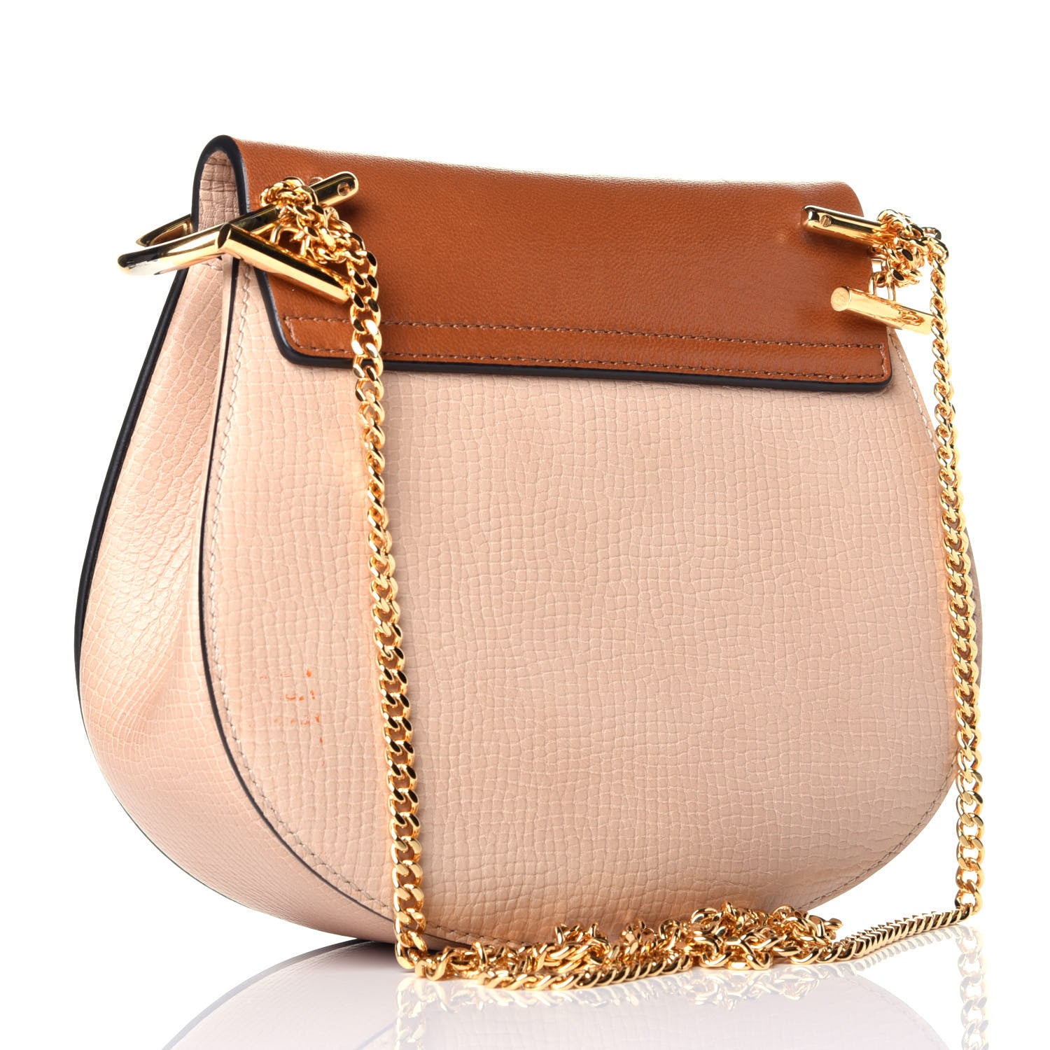 Chloe Grained Calfskin Lambskin Mini Bi-Color Drew Shoulder Bag Powder Beige Caramel 3 of 8