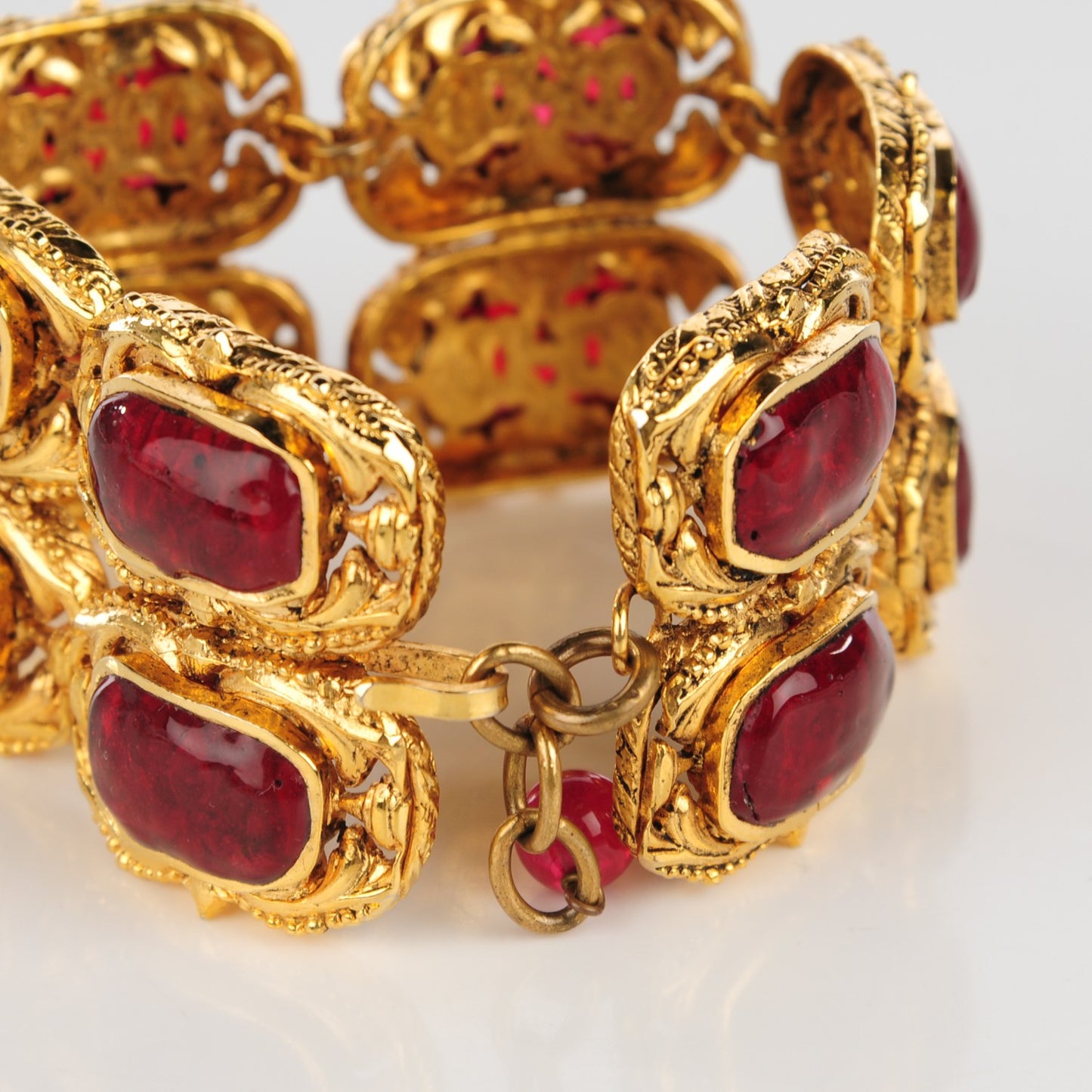 Gripoix Poured Glass CC Bracelet Red Gold