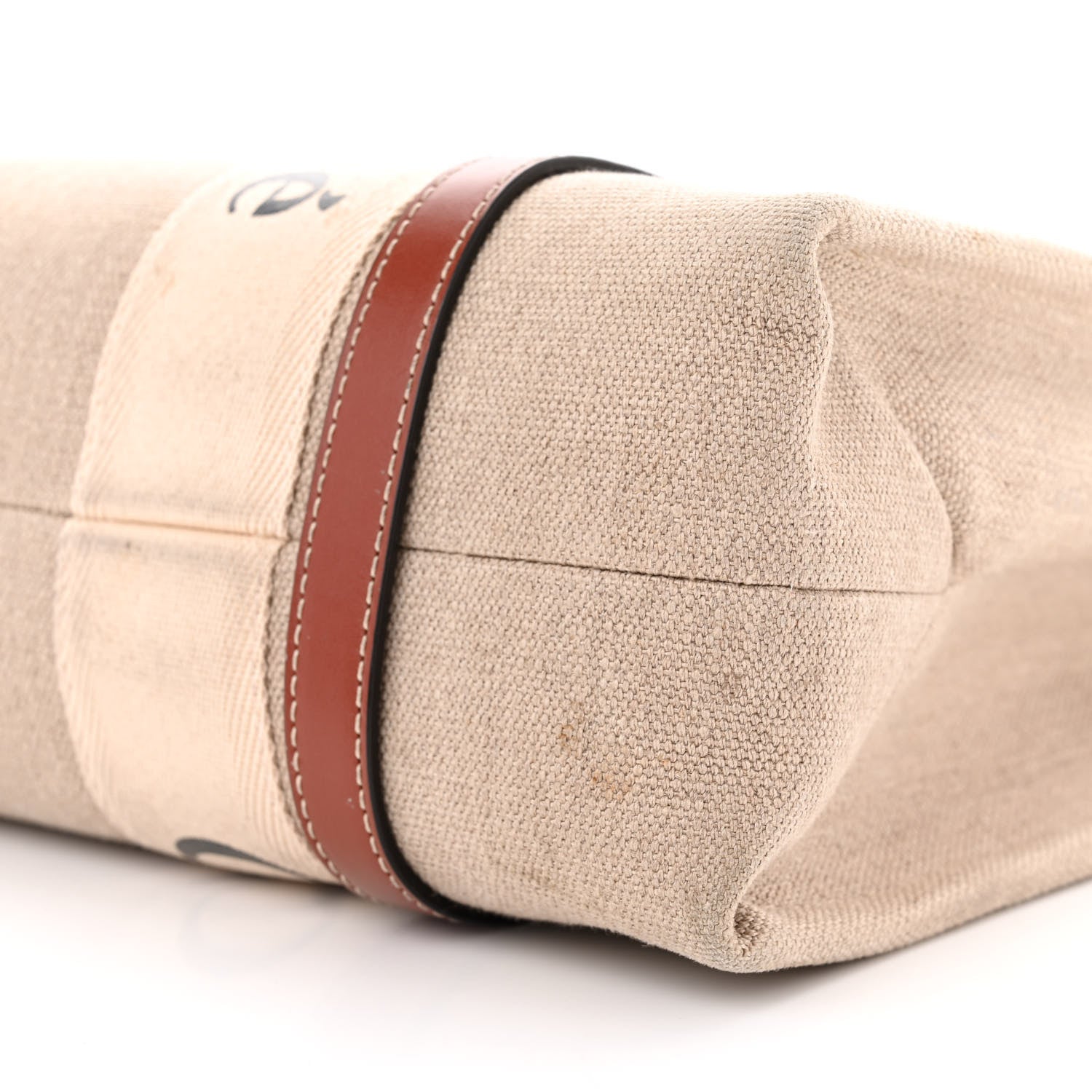 Chloe Linen Calfskin Medium Woody Ribbon Tote White Brown 9 of 17