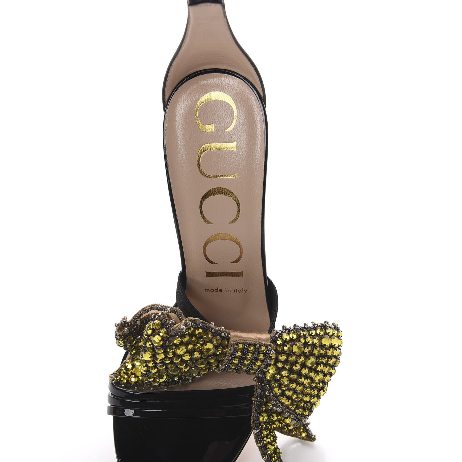 Gucci Patent Crystal Removable Bow Sandals 37 Black 5 of 8