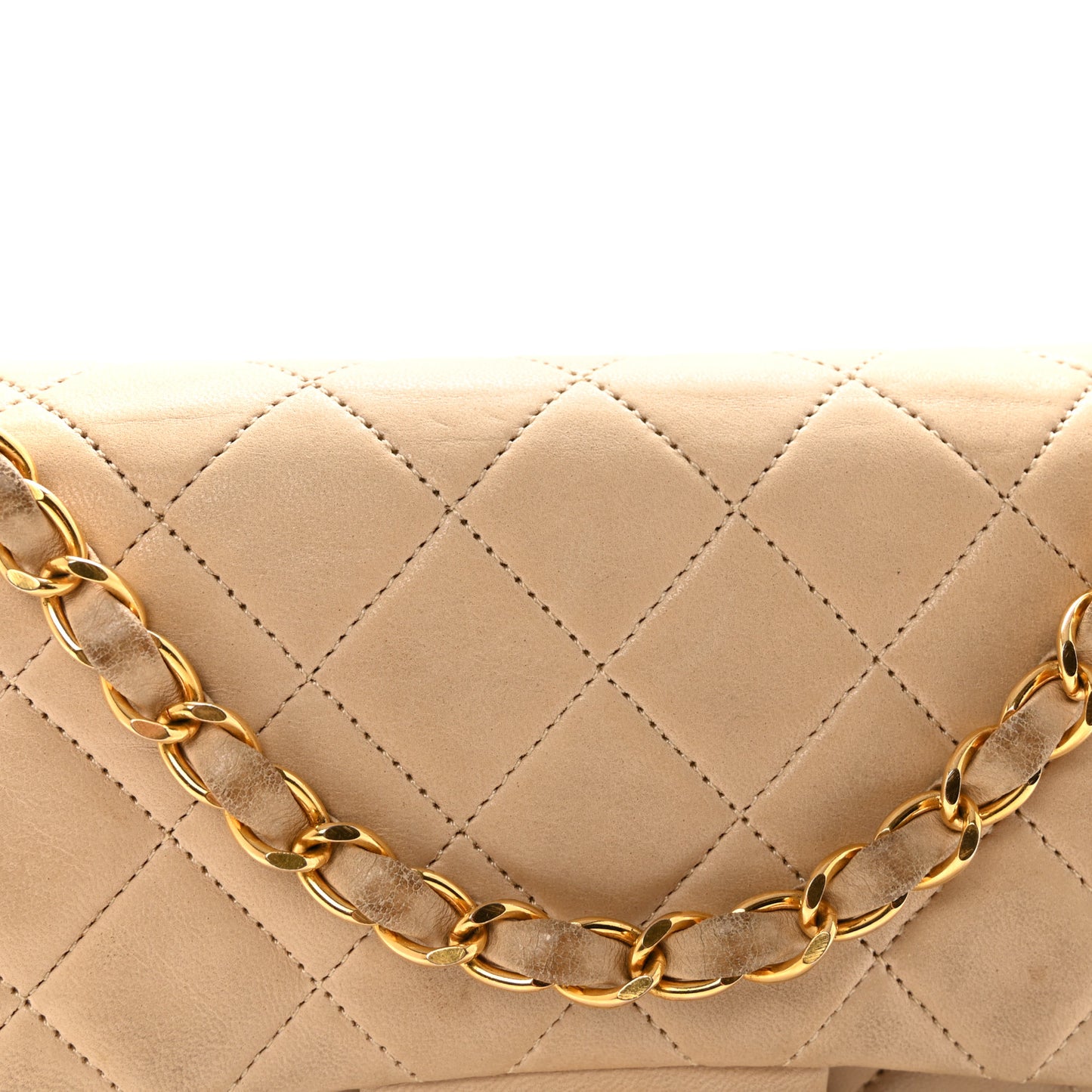 Lambskin Quilted Small Double Flap Beige