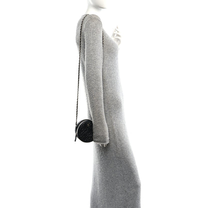 Chanel Goatskin Camellia Quilted Round Clutch With Chain Black 2 of 10