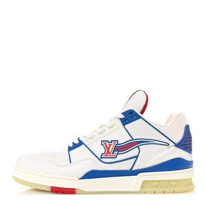 Louis Vuitton Calfskin Mens LV Trainer Sneakers 11 White Blue Red 1 of 10