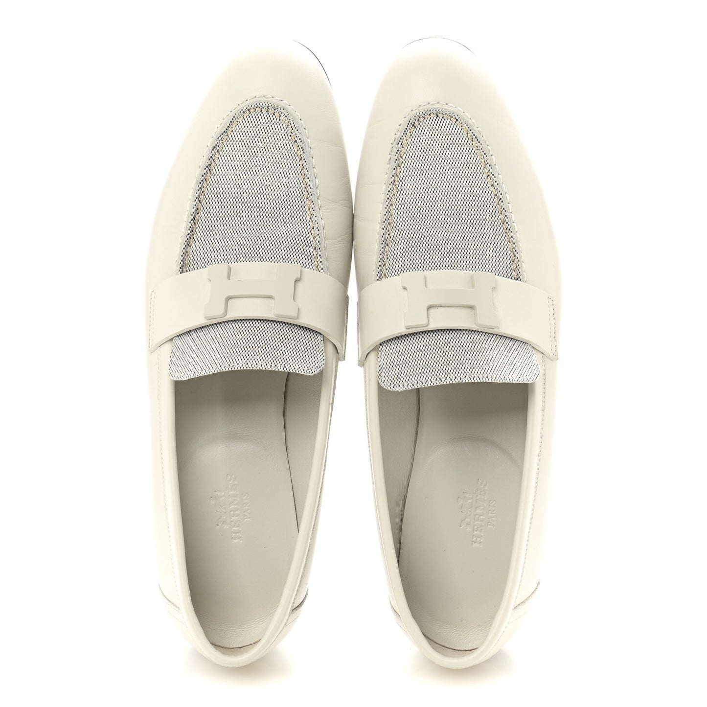 Calfskin H Canvas Womens Paris Loafers 39 Beige Glaise Prunoir