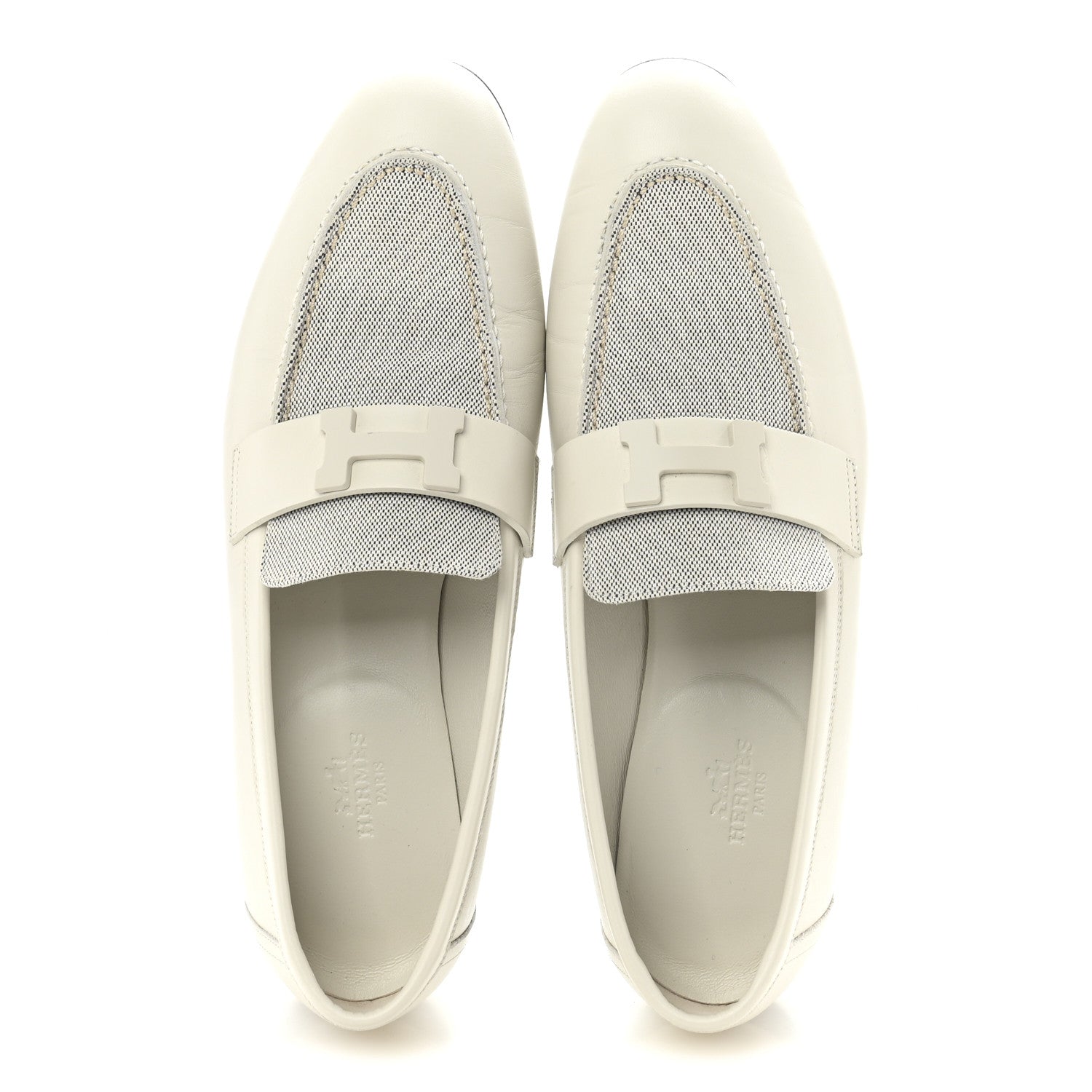 Hermes Calfskin H Canvas Womens Paris Loafers 39 Beige Glaise Prunoir 2 of 10