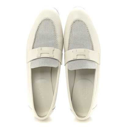 Hermes Calfskin H Canvas Womens Paris Loafers 39 Beige Glaise Prunoir 2 of 10
