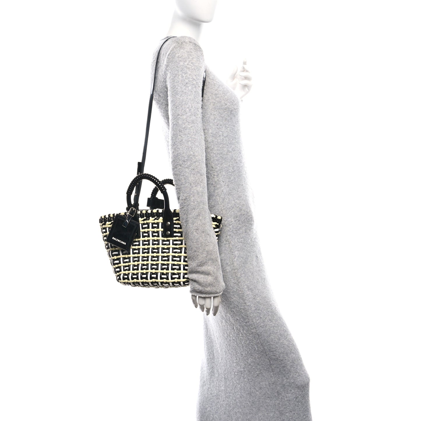 Varnished Faux Calfskin XS Bistro Basket Pale Yellow Black White