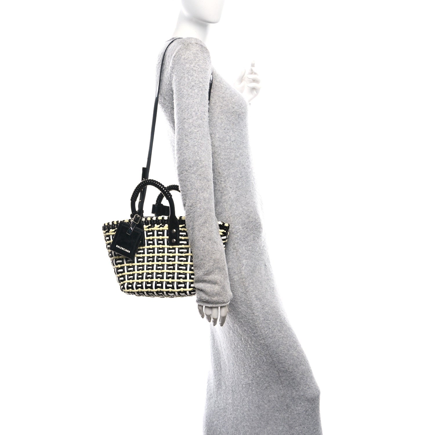 Balenciaga Varnished Faux Calfskin XS Bistro Basket Pale Yellow Black White 2 of 10