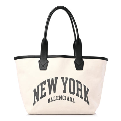 Balenciaga Cotton Canvas Calfskin Cities New York Jumbo Small Tote Bag Natural 1 of 14