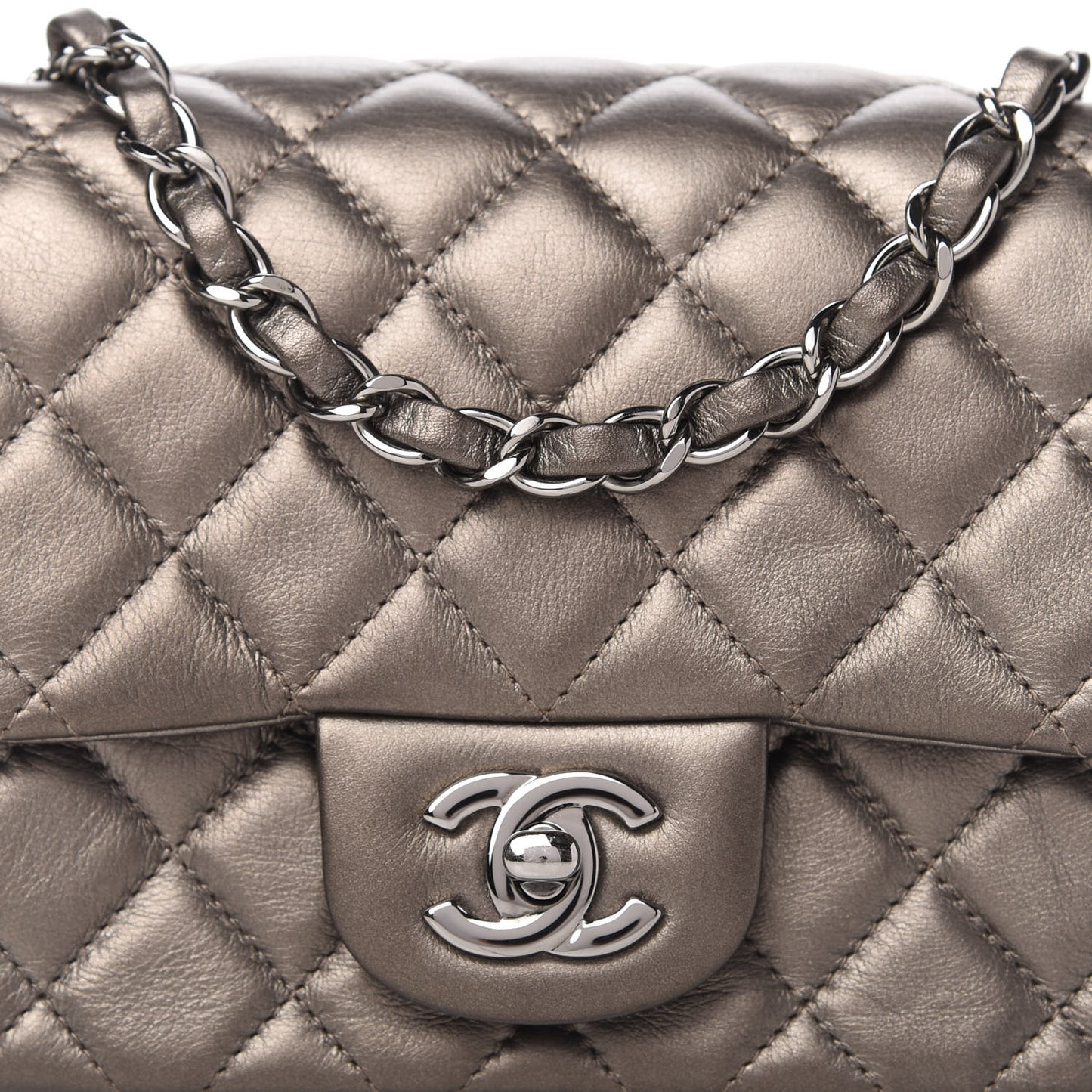 Metallic Calfskin Quilted Mini Square Flap Bronze