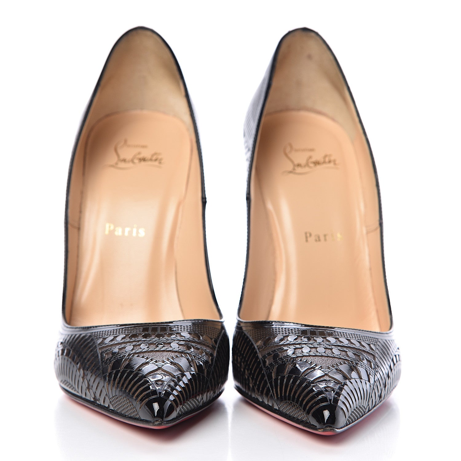 Christian Louboutin Patent Suede Burma Laser Cut Kristali 120 Pumps 39 Black 2 of 11
