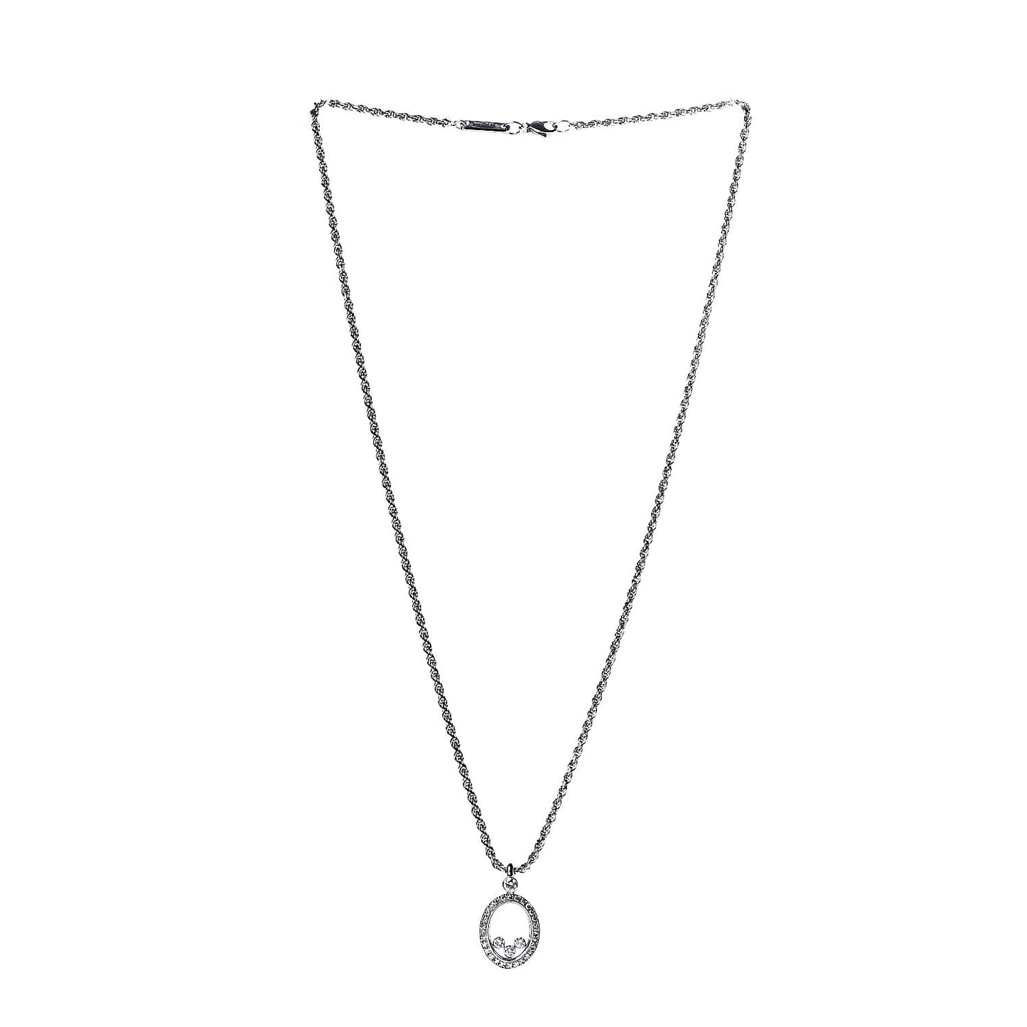 18K White Gold Diamond Happy Diamonds Icons Oval Pendant Necklace