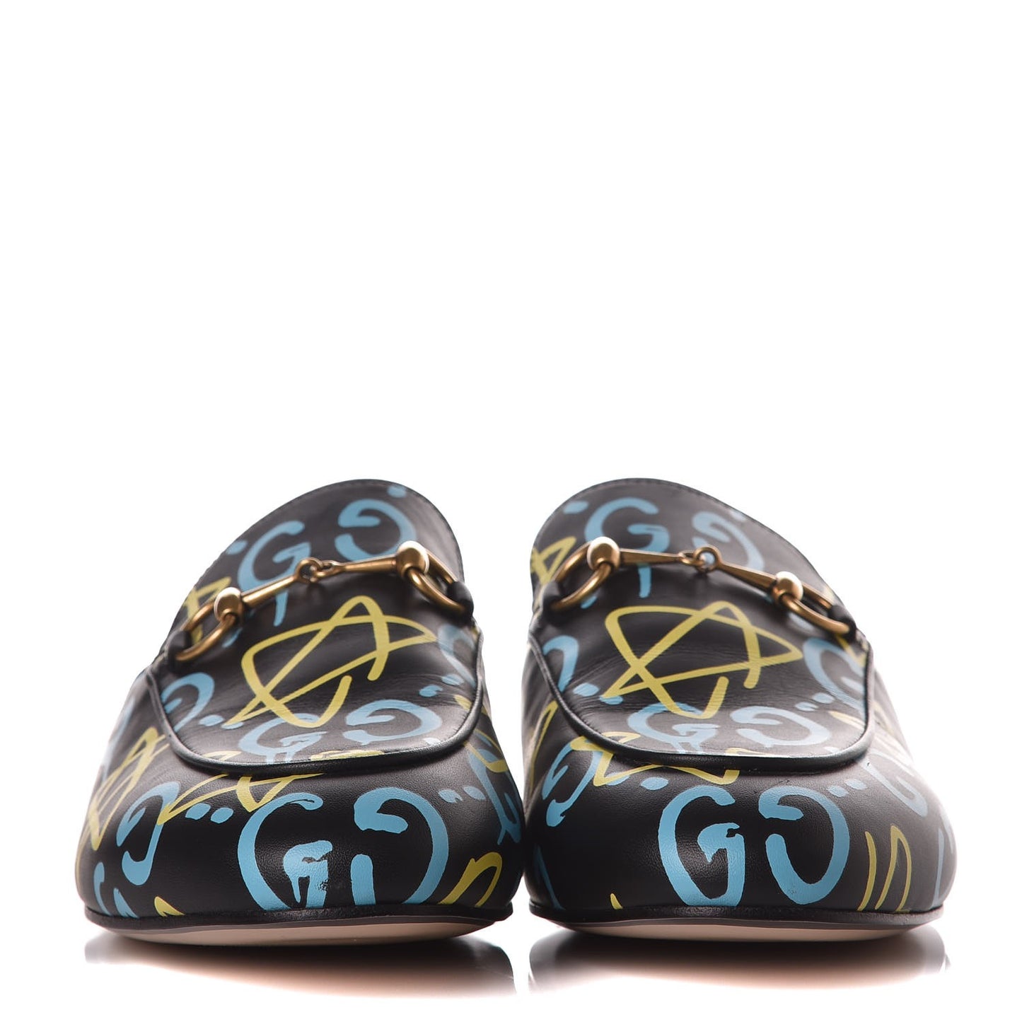 Calfskin GucciGhost Print Womens Princetown Slippers 39.5 Black New Acquamarine