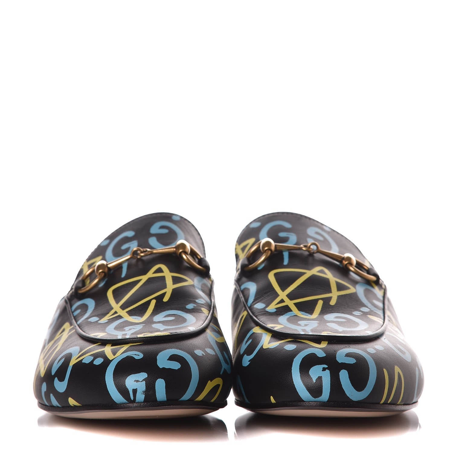 Gucci Calfskin GucciGhost Print Womens Princetown Slippers 39.5 Black New Acquamarine 2 of 8