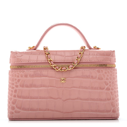 Chanel Calfskin Crocodile Embossed Crococo Top Handle Slim Vanity Case With Chain Light Pink 1 of 12