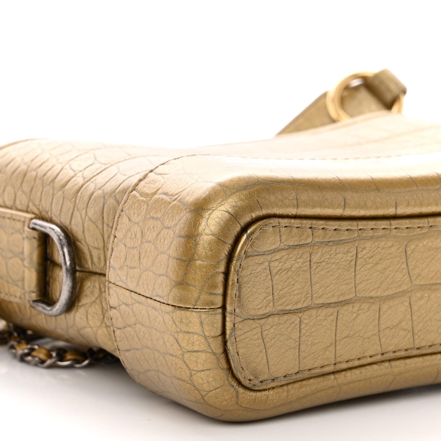 Chanel Metallic Calfskin Crocodile Embossed Cocodile Small Gabrielle Hobo Gold 8 of 9