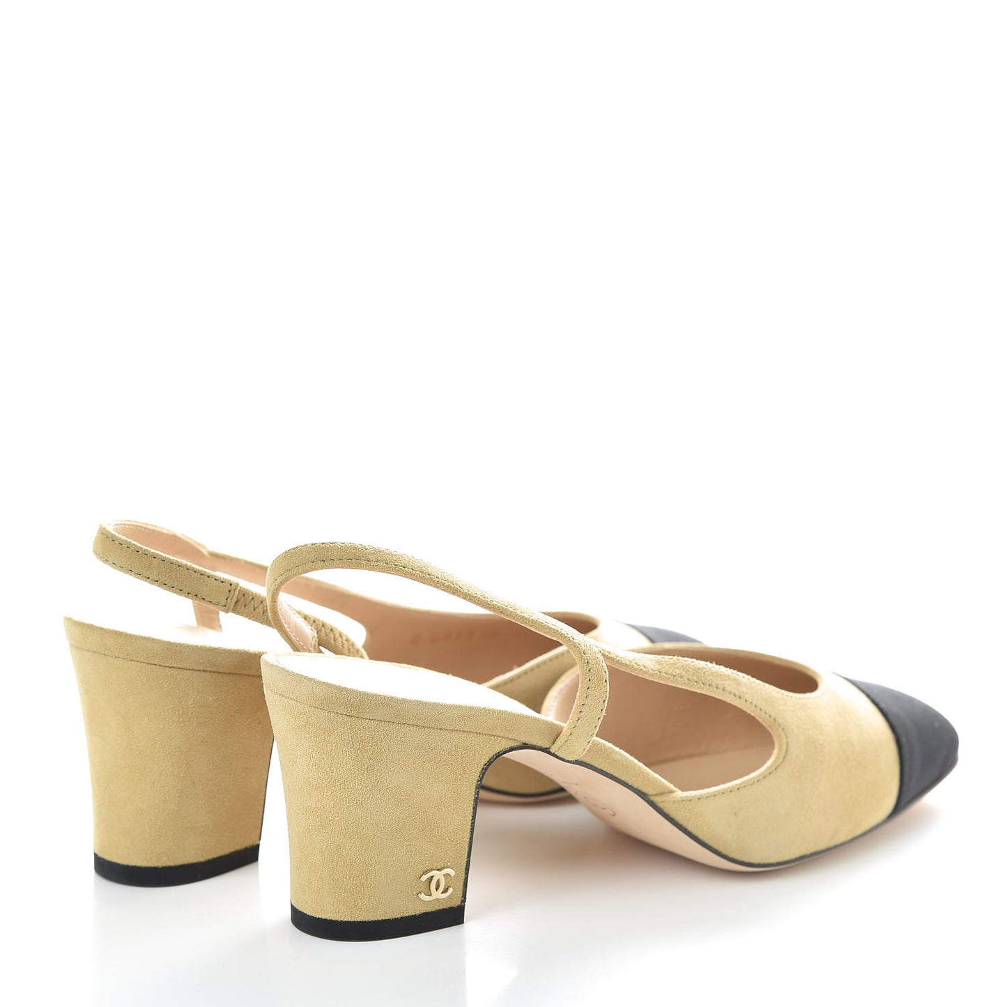 Kid Suede Grosgrain Cap Toe CC Slingback Sandals 36.5 Beige Black