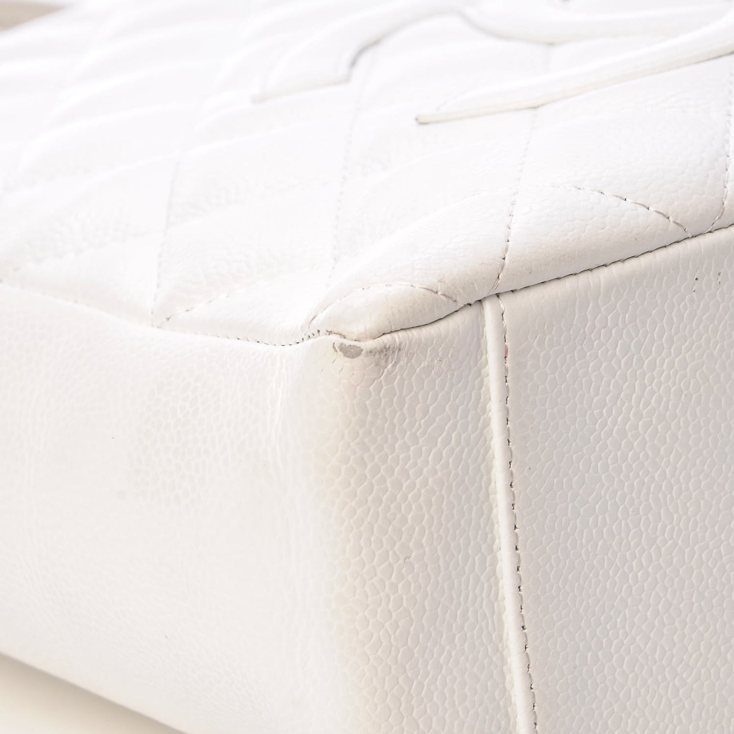 Caviar Quilted Petit Shopping Tote PST White