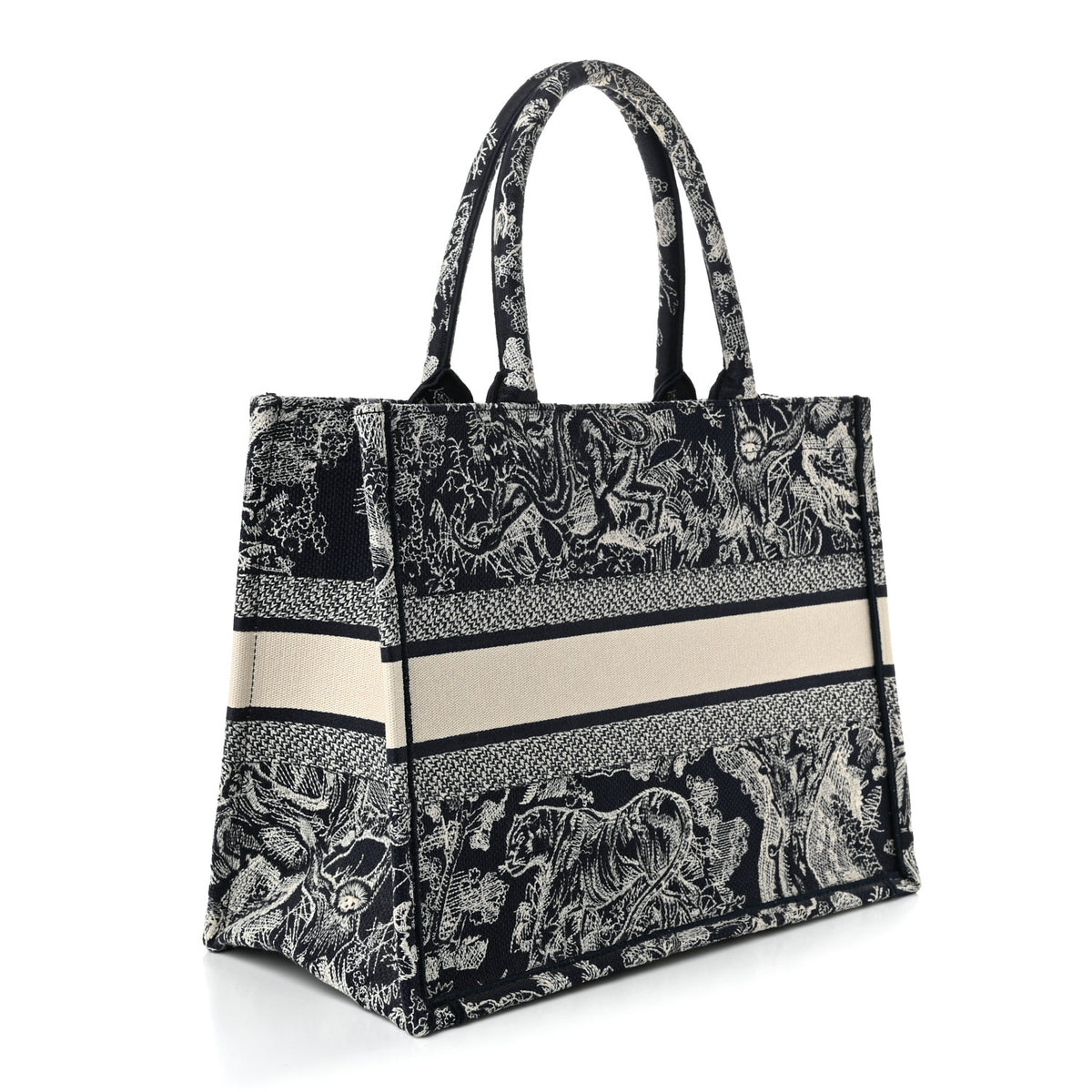 Canvas Embroidered Medium Dioriviera Toile De Jouy Reverse Book Tote Blue
