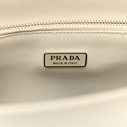 Prada Spazzolato Metal Triangle Logo Double Handle Crossbody Tote White 7 of 9
