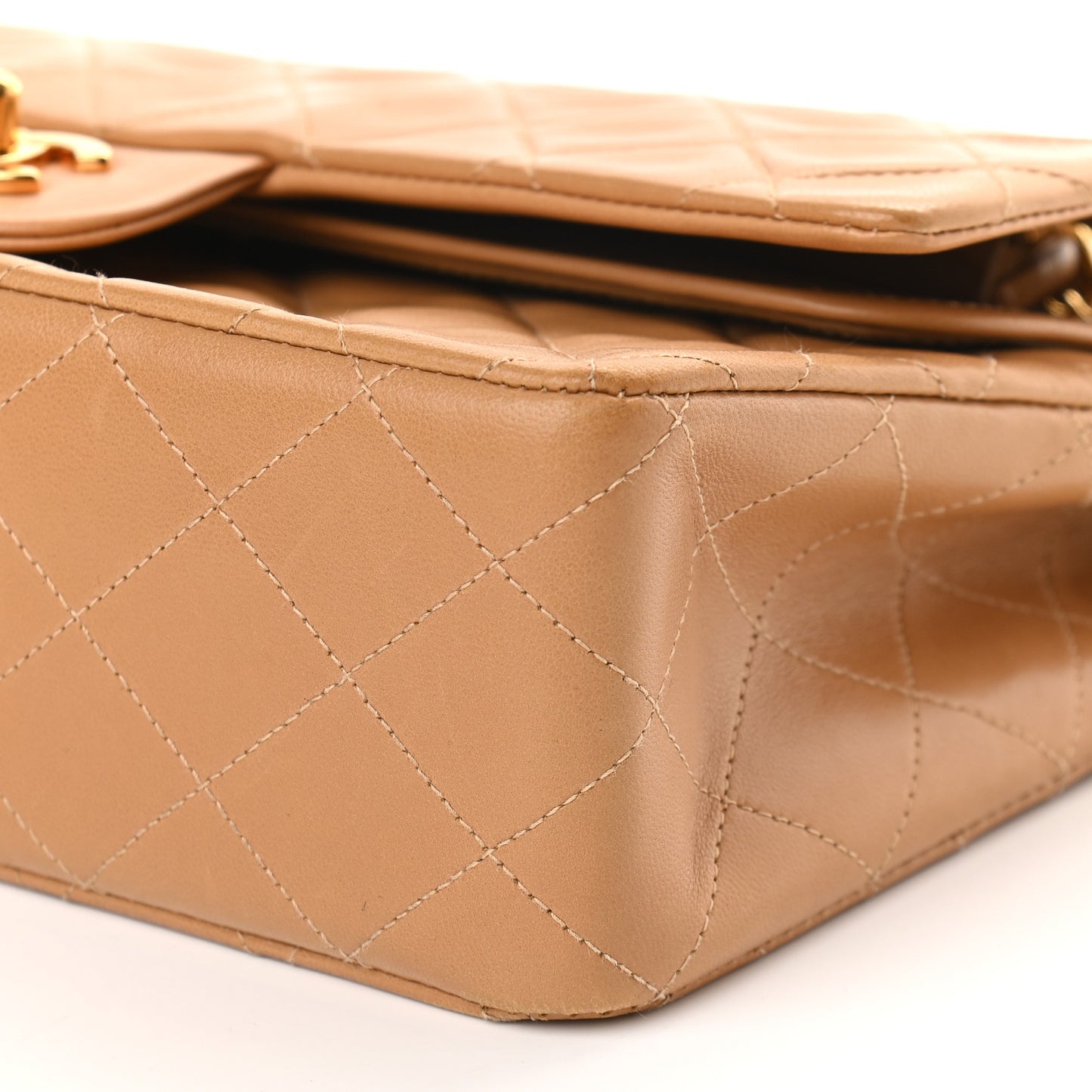 Lambskin Quilted Medium Double Flap Beige