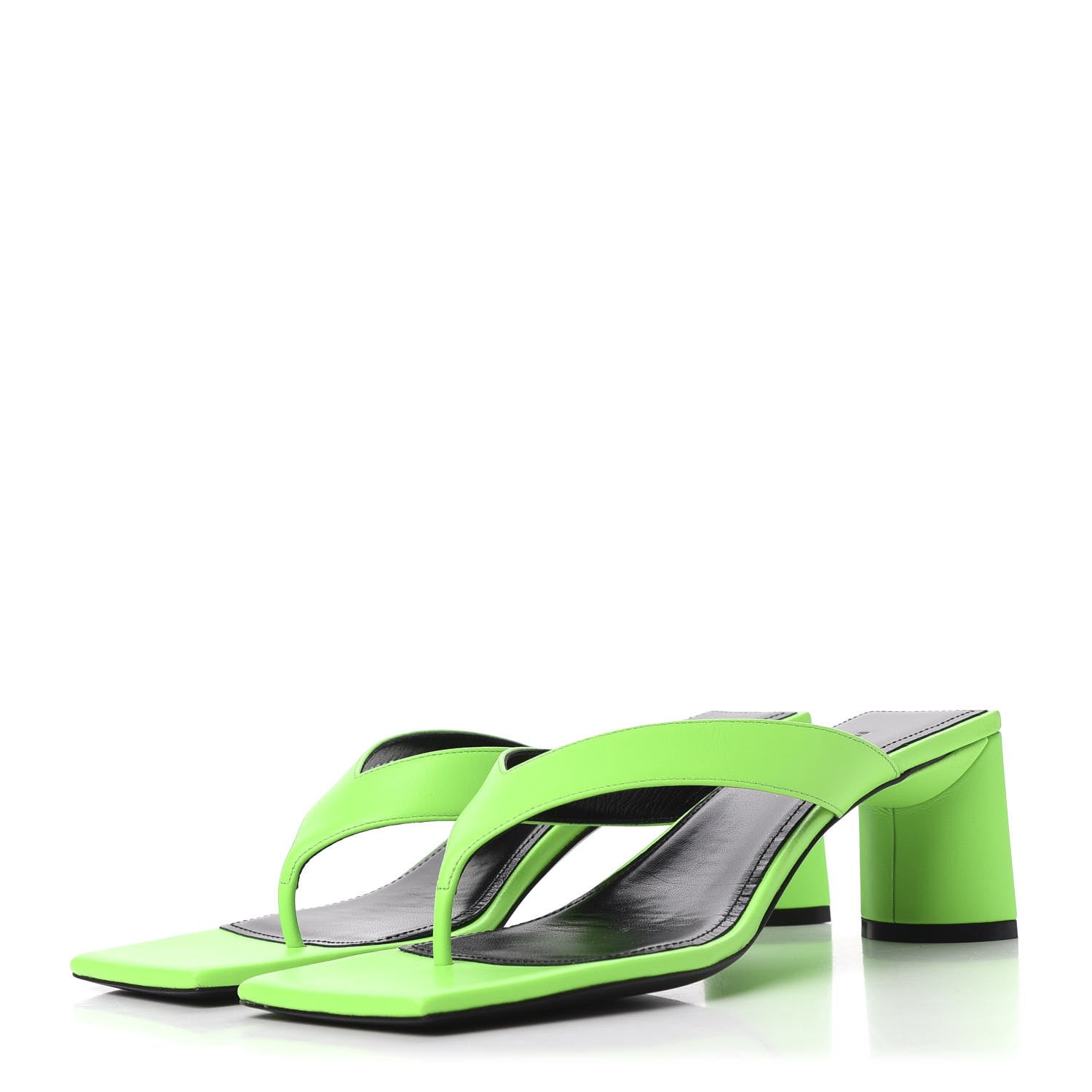 Balenciaga Shiny Sheepskin Double Square Flat 60mm Sandals 36.5 Fluo Green Black 3 of 10
