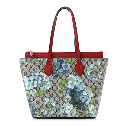 Gucci GG Supreme Monogram Blooms Medium Zippered Bucket Tote Beige Blue Navy Hibiscus Red 1 of 13