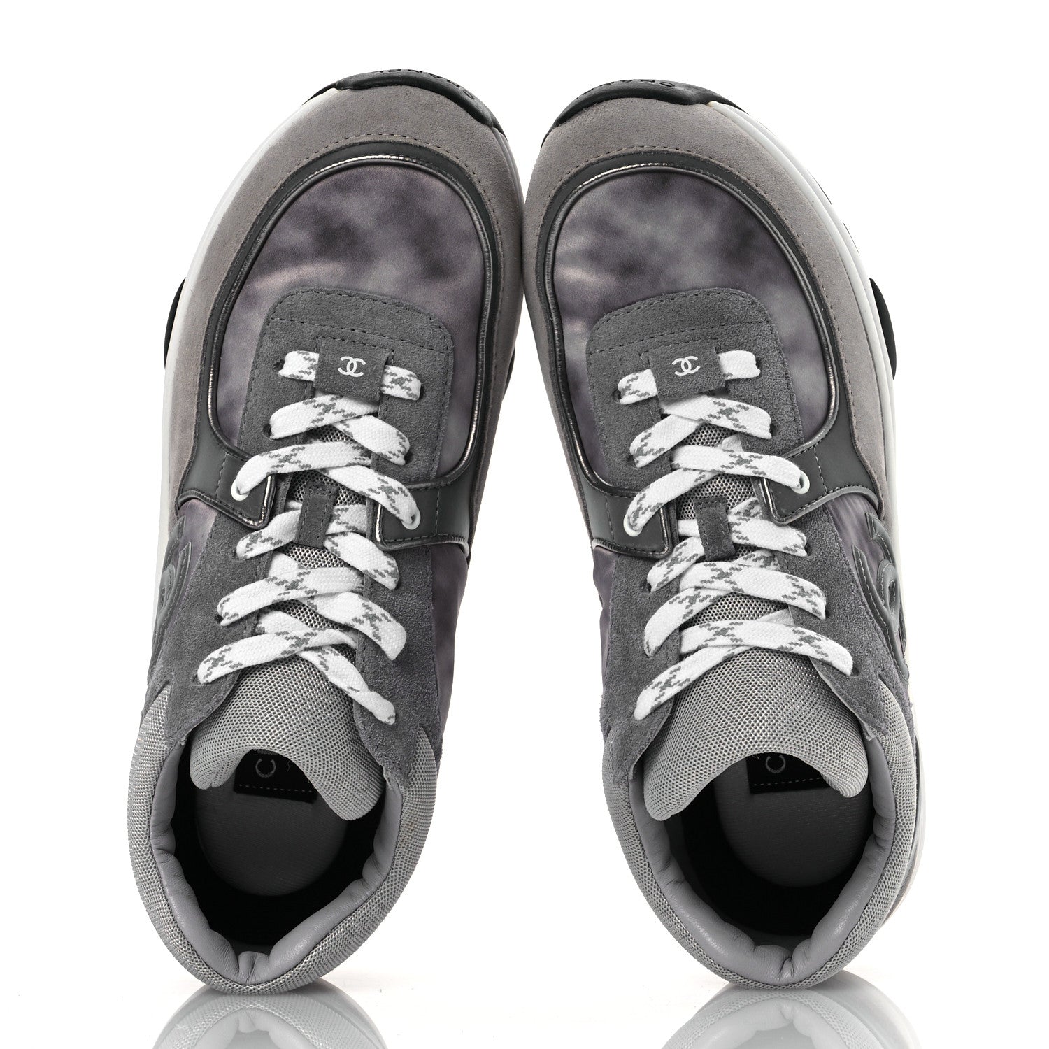 Chanel Fabric Suede Calfskin CC Sneakers 40 Dark Grey Grey 2 of 11