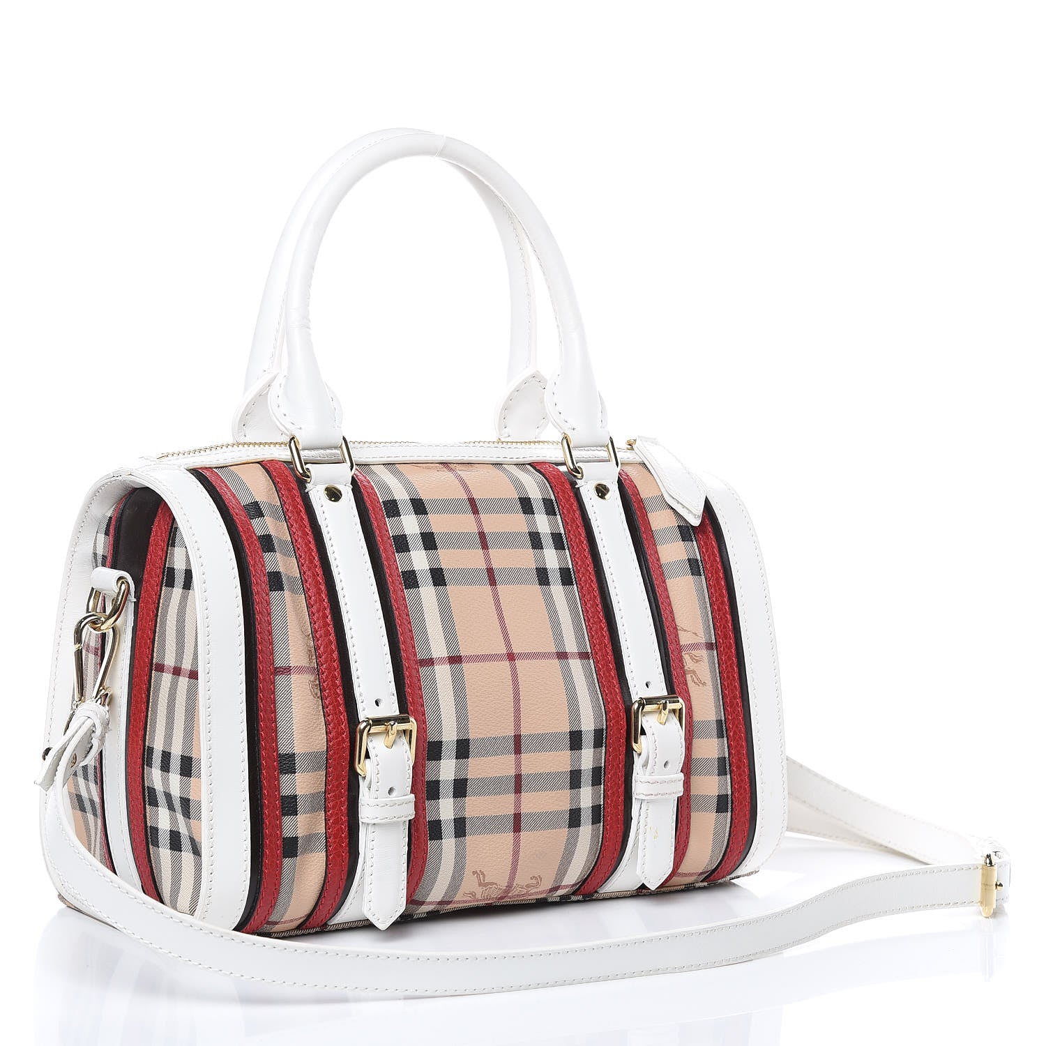 Burberry Haymarket Check Medium Alchester Bowling Bag White Military Red 3 of 15